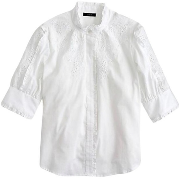 J Crew Mock Neck Embroidered Blouse 